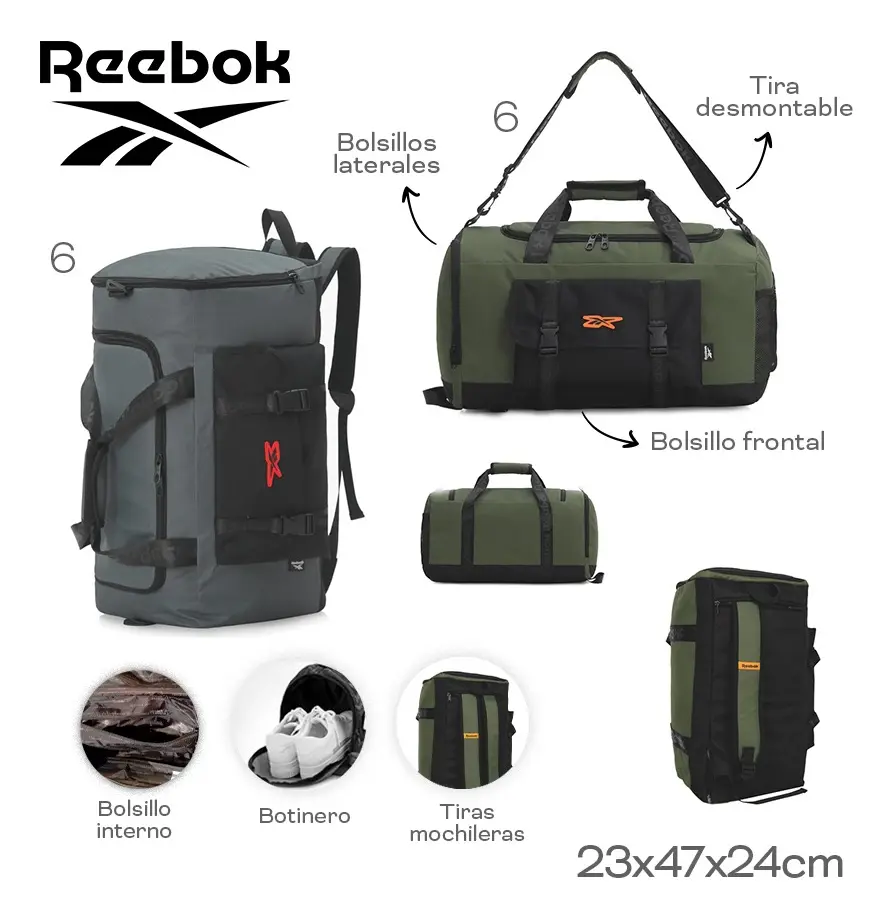 Bolso Mochila Reebok Deportivo 60166 - Imagen 3